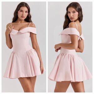 HOUSE OF CB Elida Ballerina Pink Off Shoulder Mini Dress